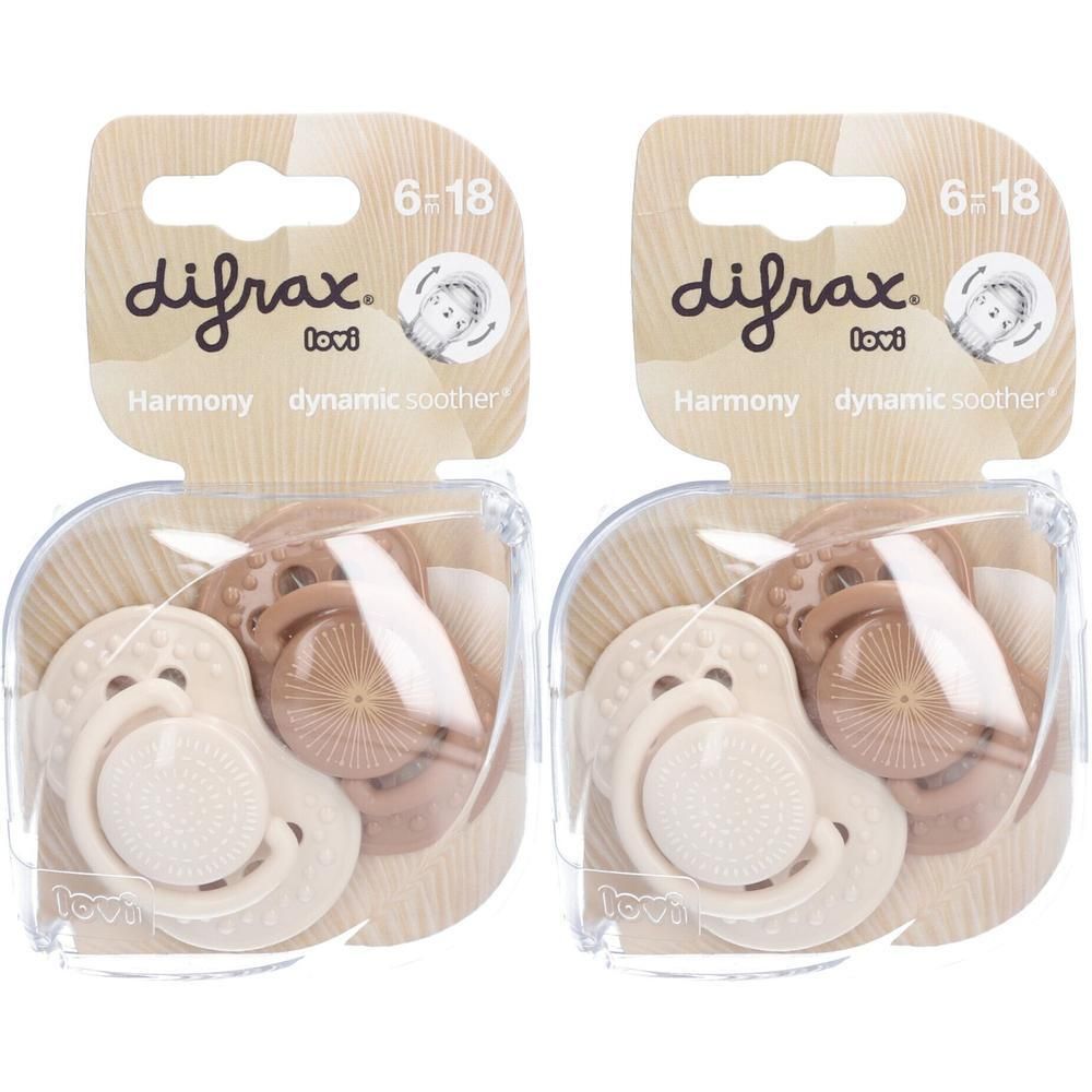 Twee Difrax Harmony Dynamic fopspeentjes in Beige/Koper 6-18 maanden, verpakt.