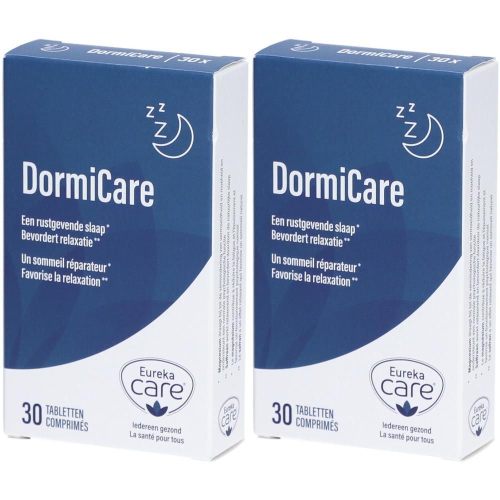 Deux boîtes de comprimés DormiCare, 30 comprimés par boîte. Marque Eureka Care.