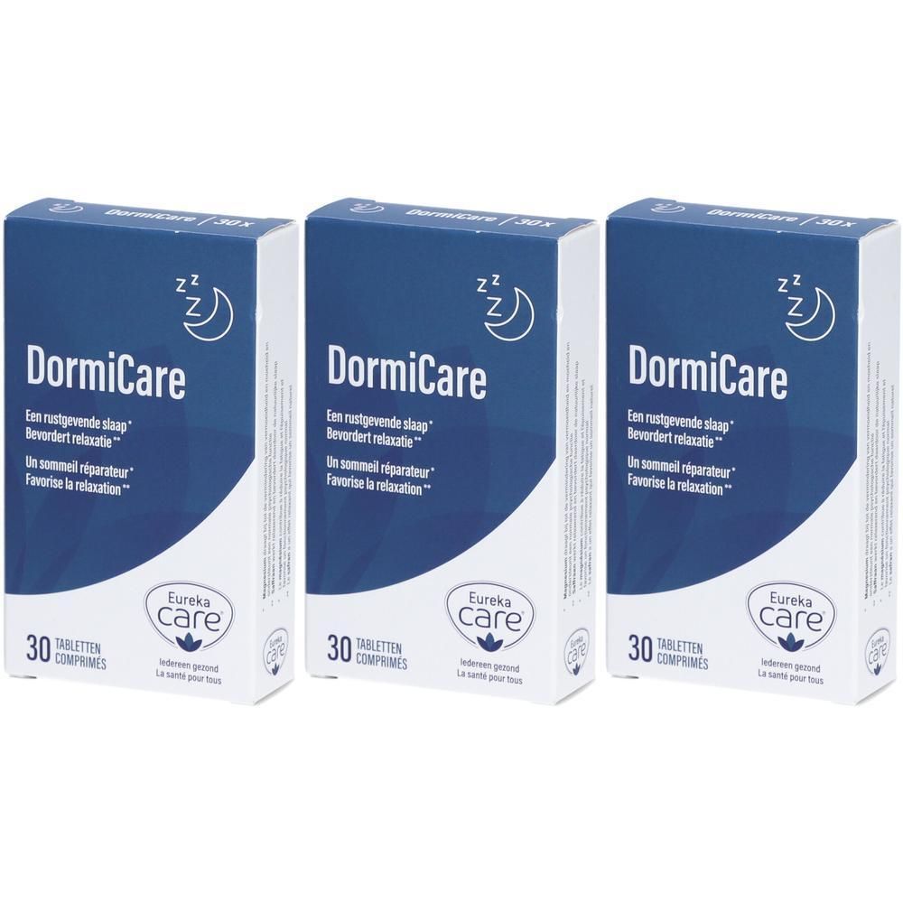 Trois boîtes de comprimés DormiCare, 30 comprimés par boîte.
