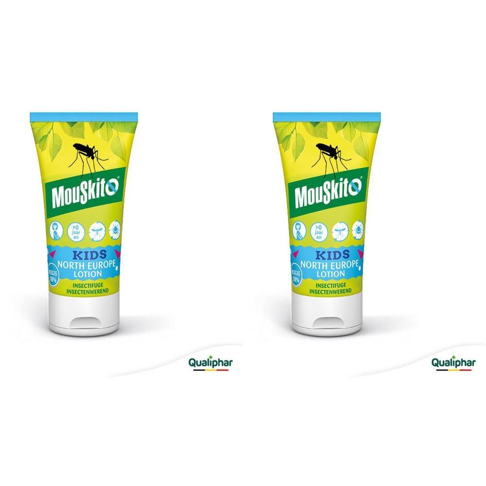 Deux tubes de lotion Mouskito® Kids North Europe côte à côte.
