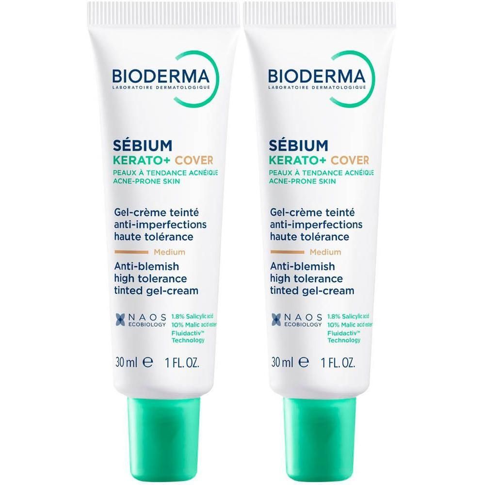 Deux tubes de Bioderma Sébium Kerato+ Cover Gel-Crème, 30ml.