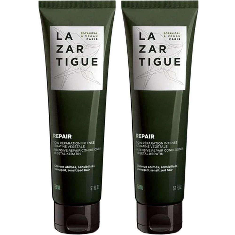 Deux tubes de Lazartigue Soin Réparation Intense Kératine Végétale.