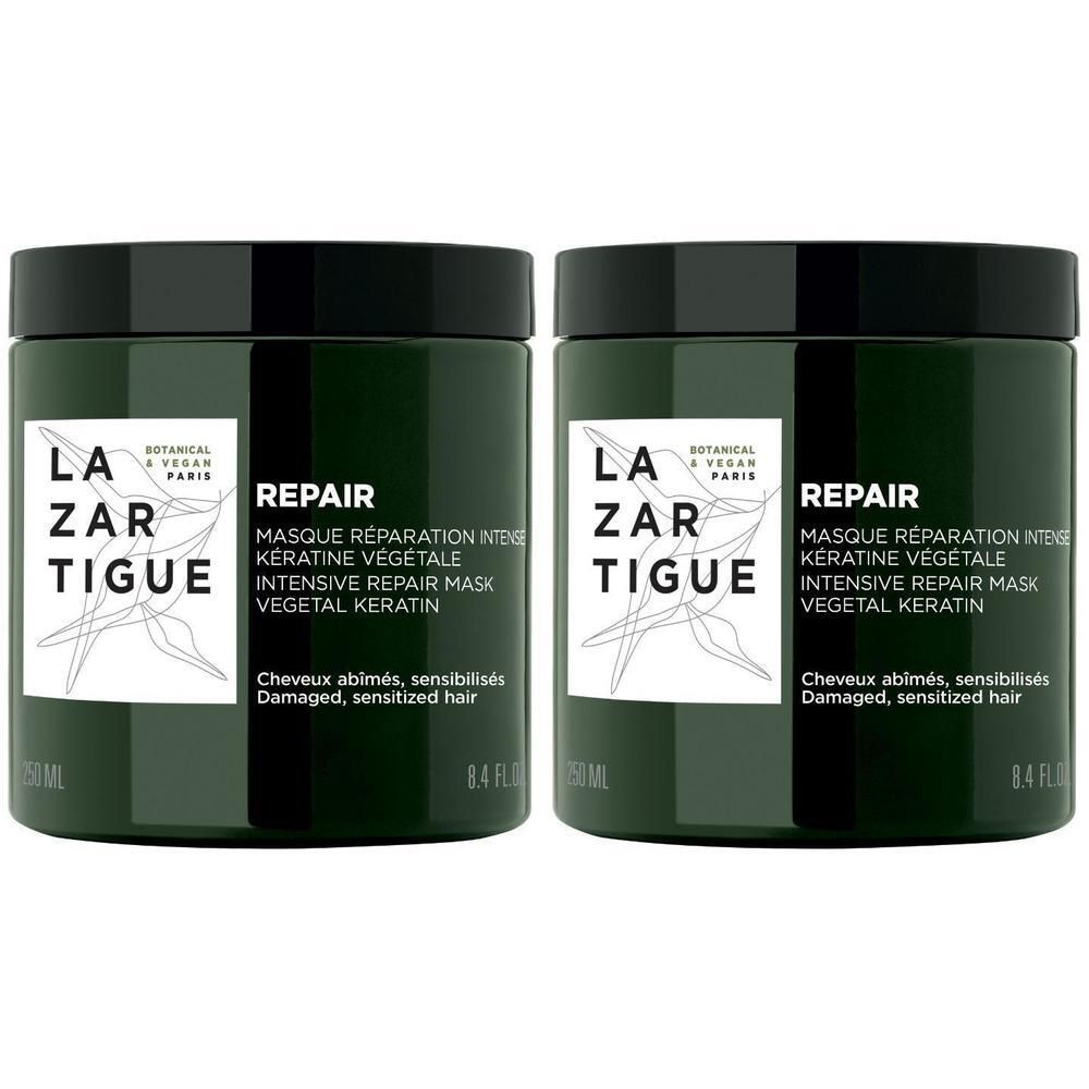 Deux masques Lazartigue Réparation Intense Kératine Végétale, 250ml.