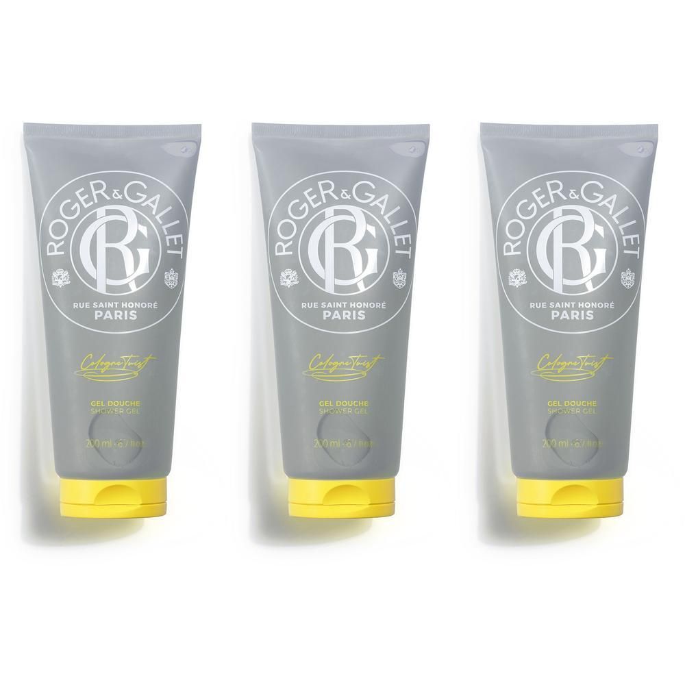 Drie tubes Roger & Gallet douchegel met gele dop.
