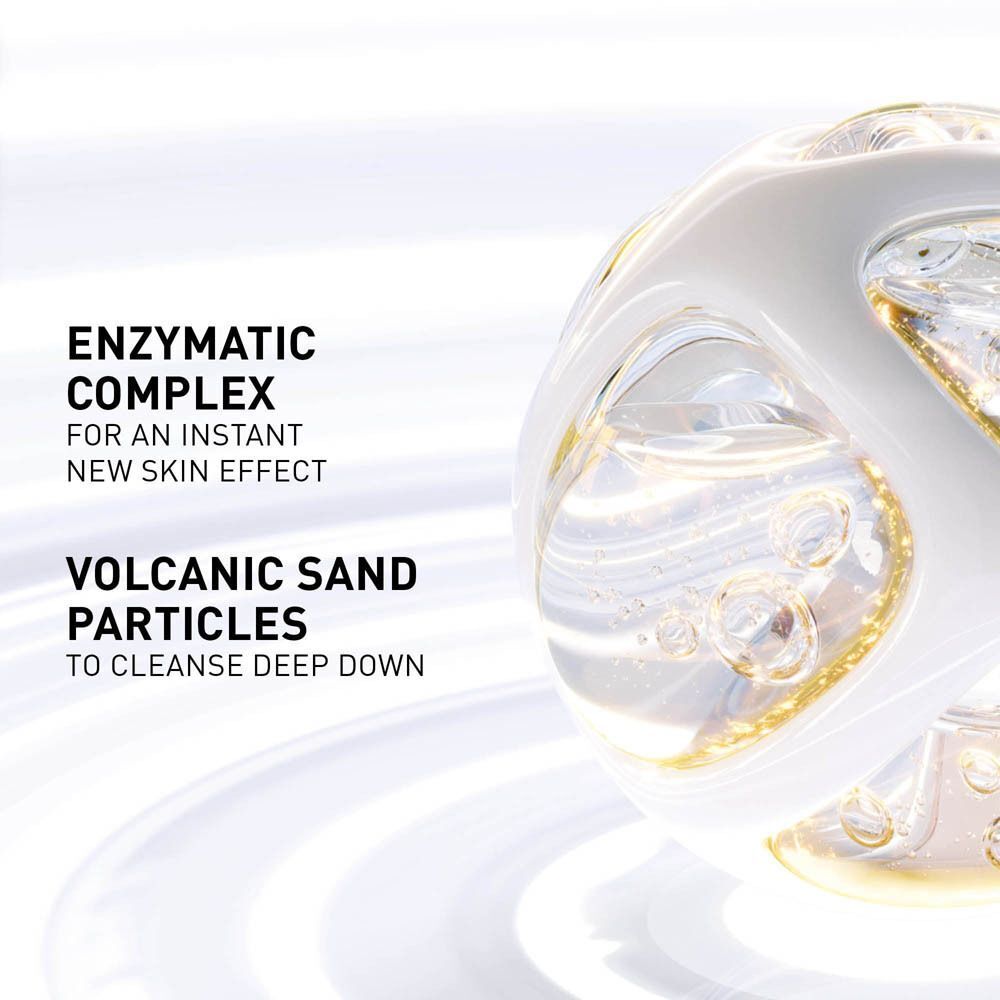 Abstracte weergave van een enzymatisch complex en vulkanische zanddeeltjes.
