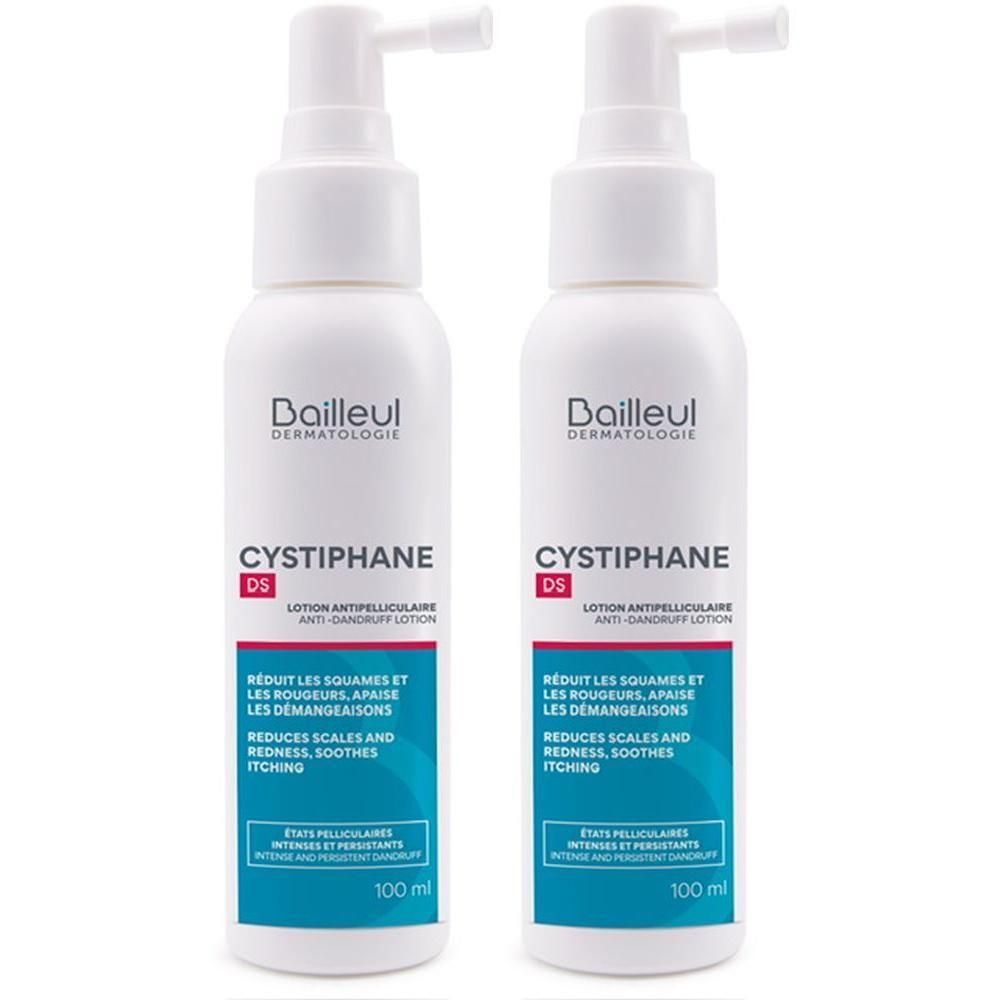 Twee flacons Cystiphane DS Anti-roos lotion met applicator. 100 ml.