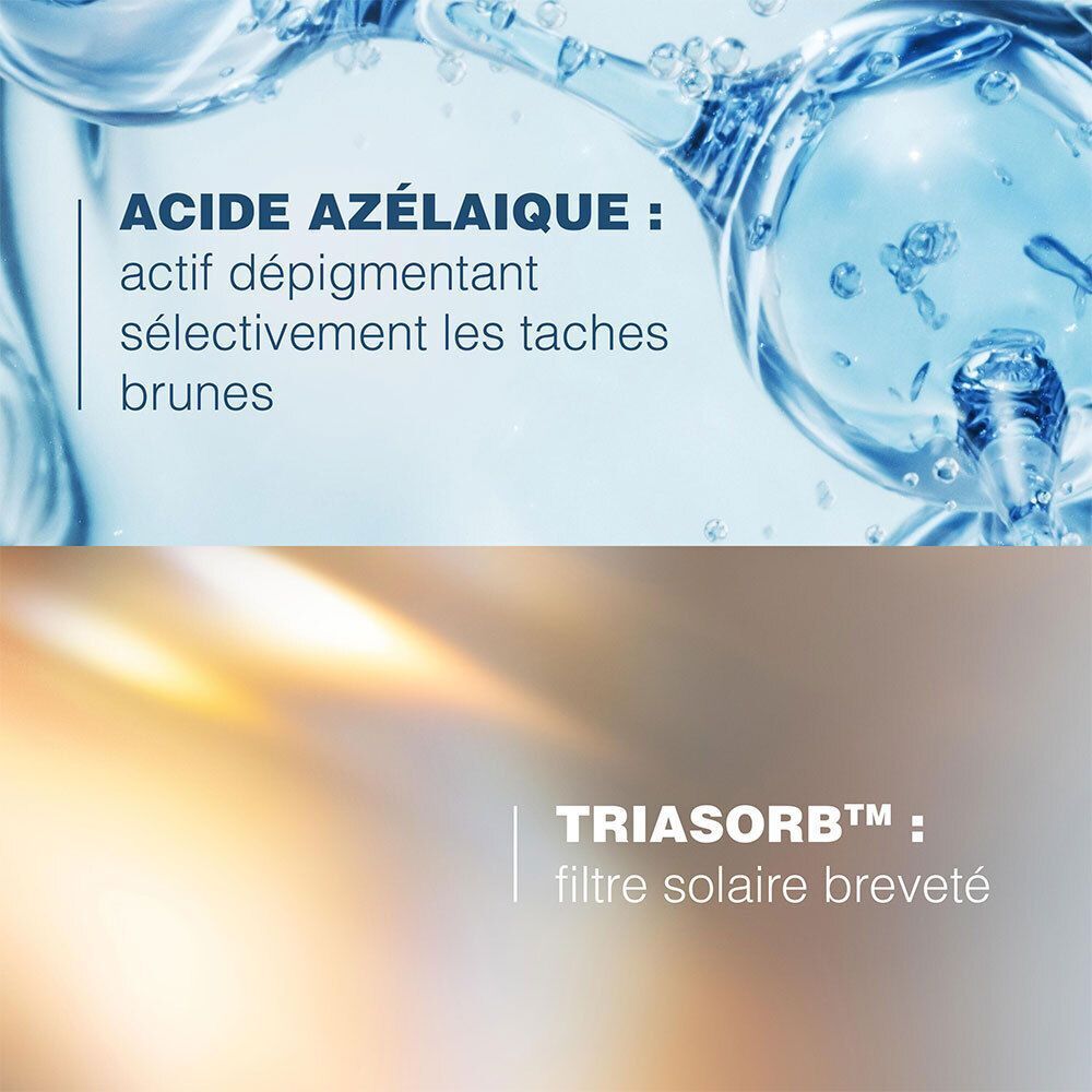 Actifs acide azélaïque et Triasorb dans Ducray Melascreen Control 365 jours.