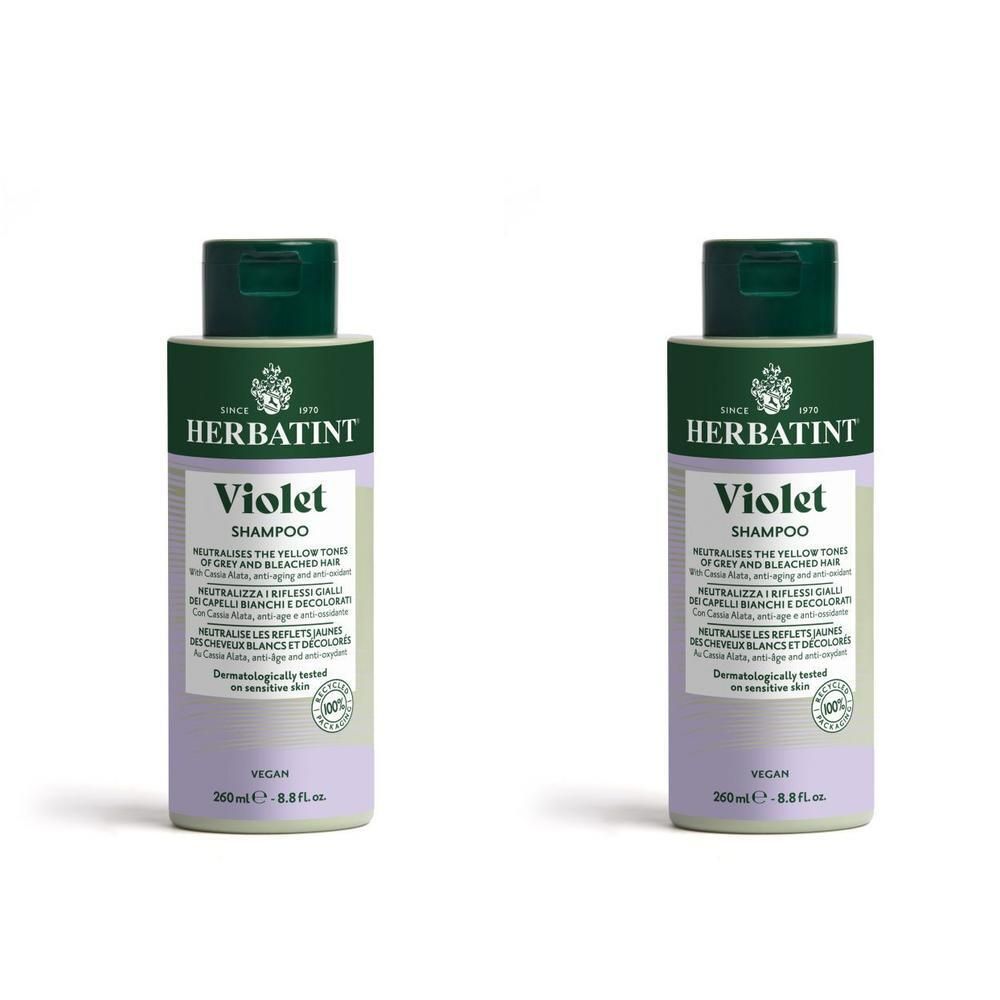 Deux flacons de shampooing Herbatint Violet, 260ml.