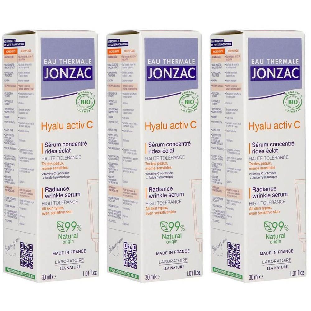 Drie verpakkingen Jonzac Hyalu Activ C serum, geconcentreerde rimpelverzorging.