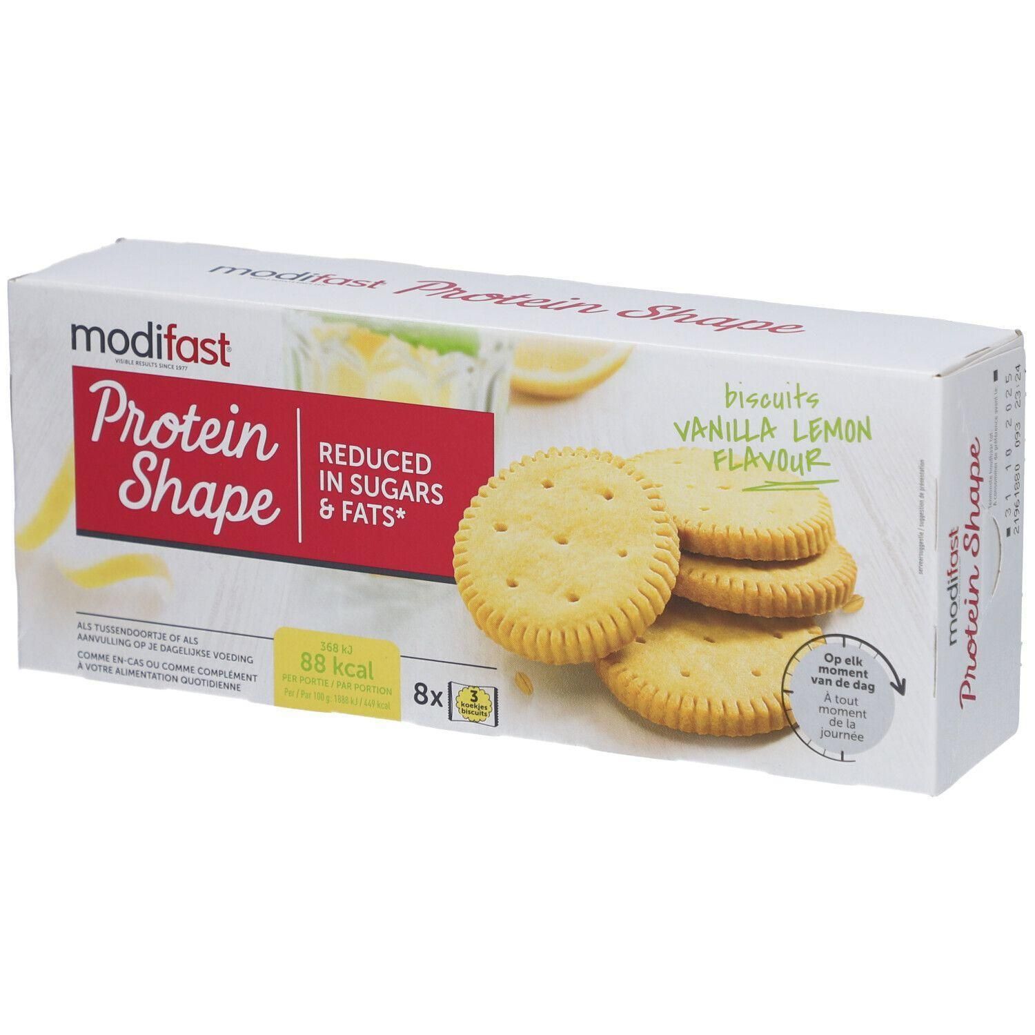 Biscuits Modifast Protein Shape Vanille Citron, réduits en sucres et graisses.