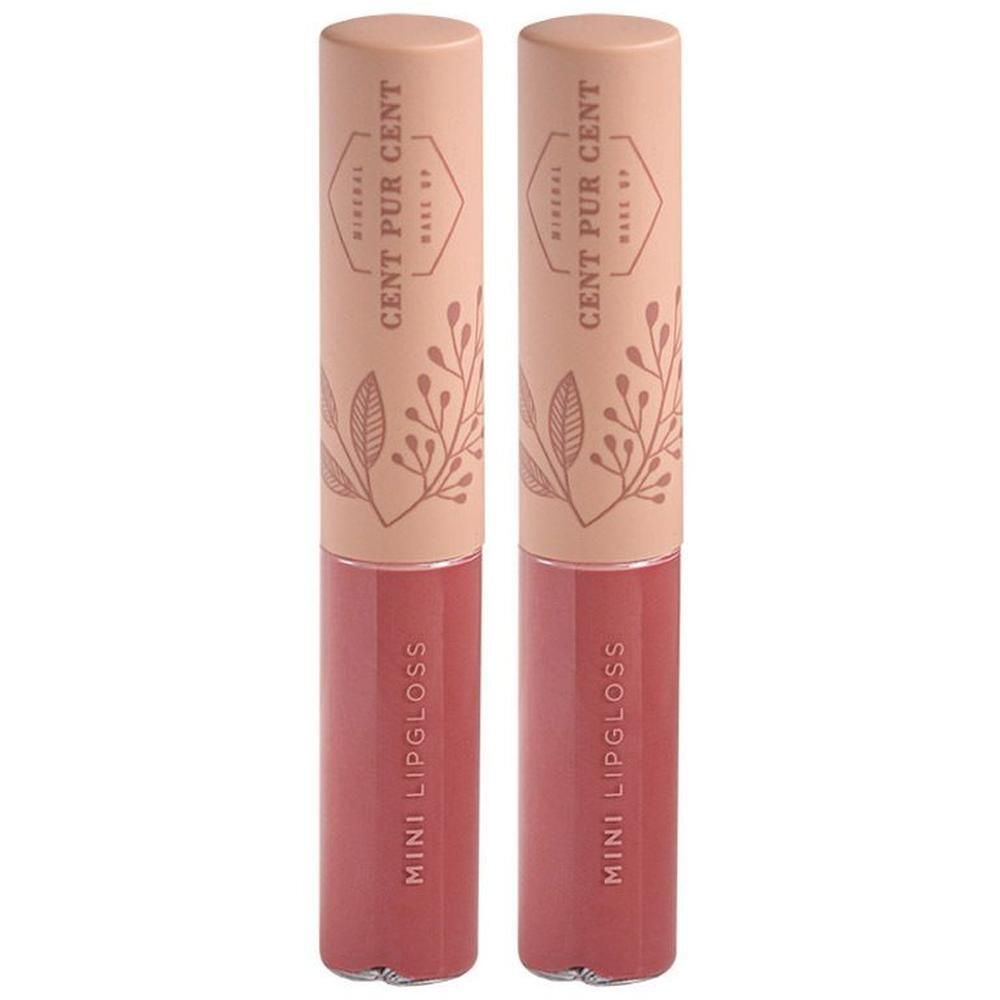Twee roze Cent Pur Cent mini lipgloss flesjes.