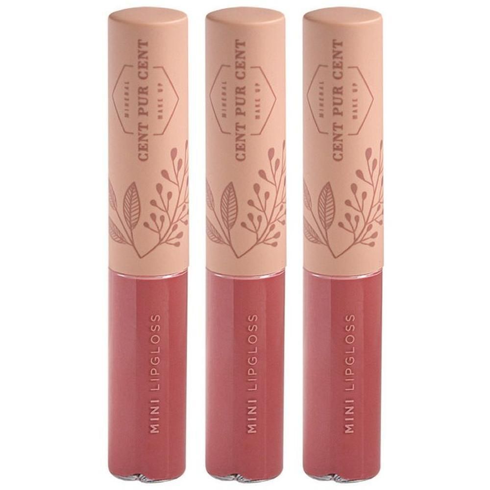 Trois applicateurs Cent Pur Cent Mini Lipgloss roses.