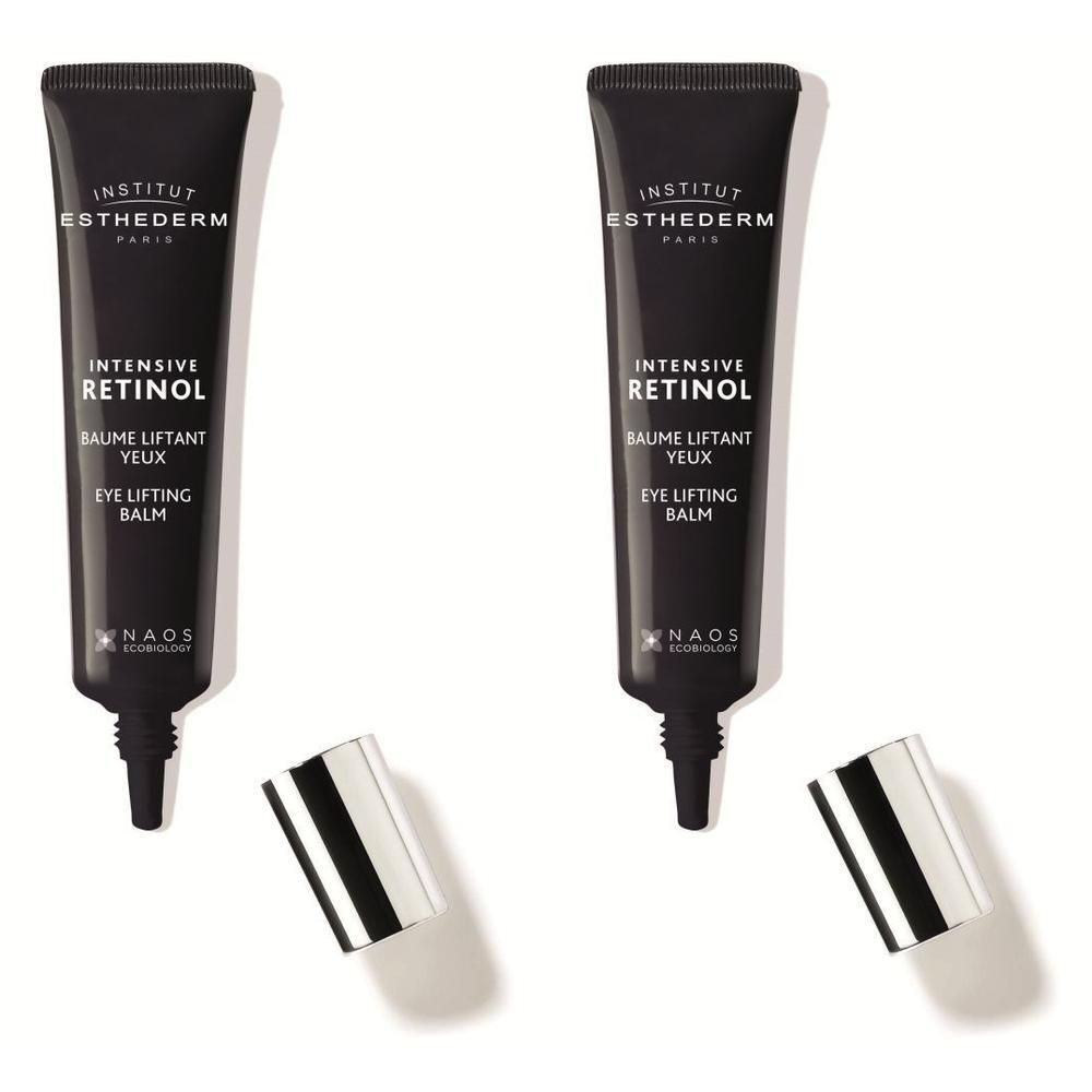 Twee tubes Esthederm Intensive Retinol Baume Liftant Yeux met de doppen eraf.