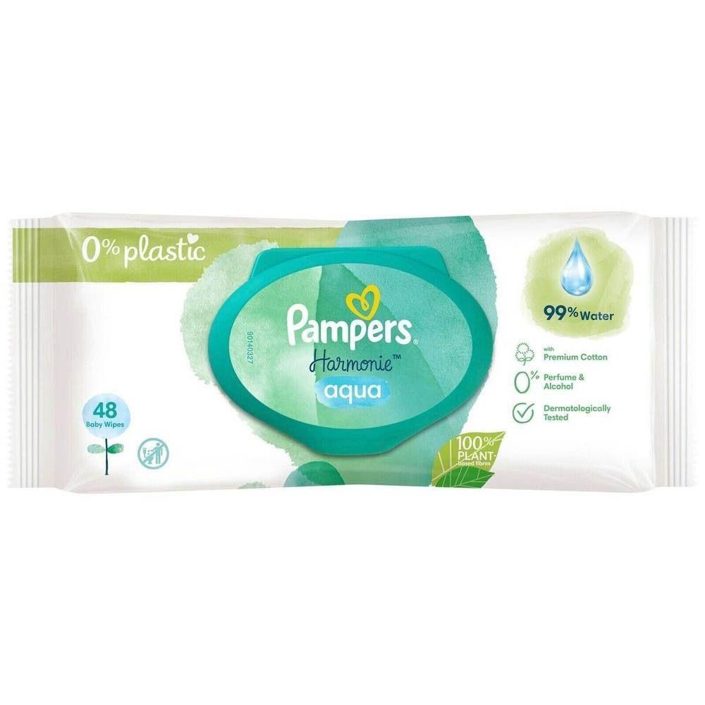 Pampers Harmonie Aqua babydoekjes, 48 doekjes. 99% water, 0% plastic, 100% plantaardig.