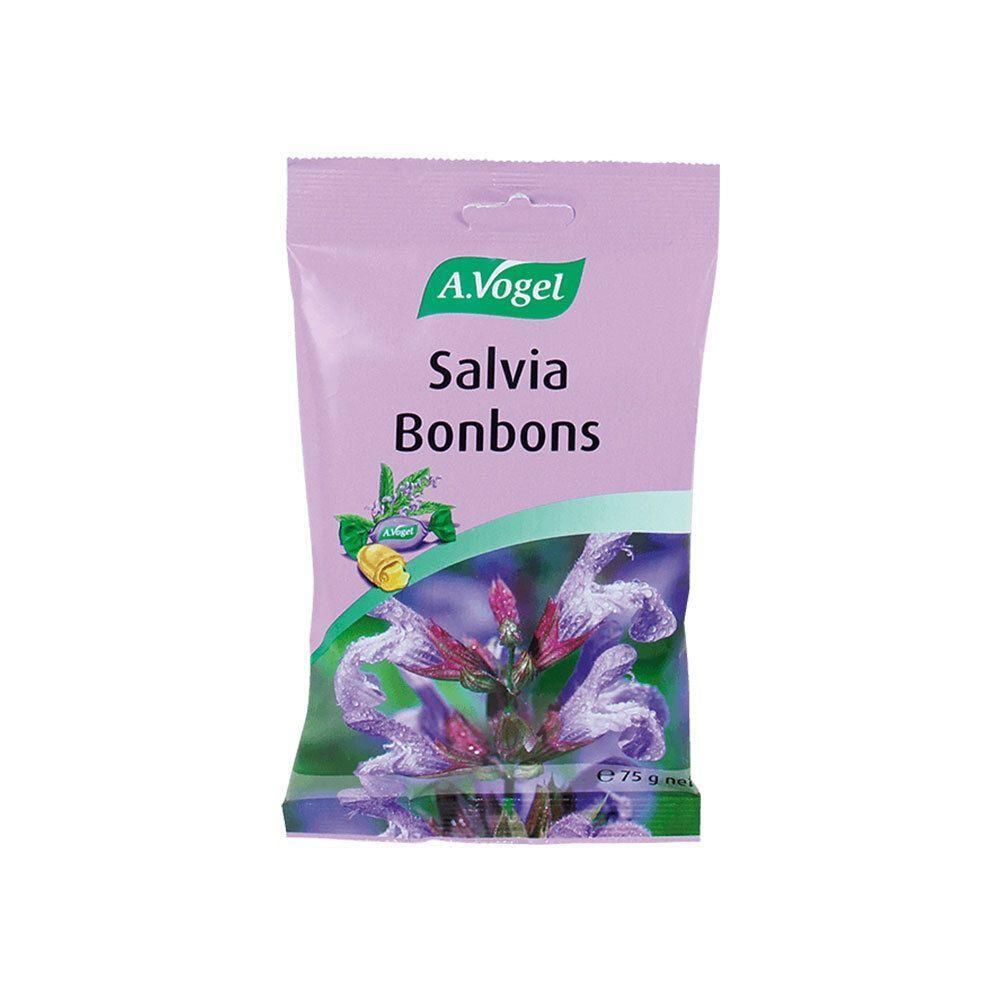A.Vogel Bonbons Salvia, emballage avec illustration de fleur de sauge, 75g net.