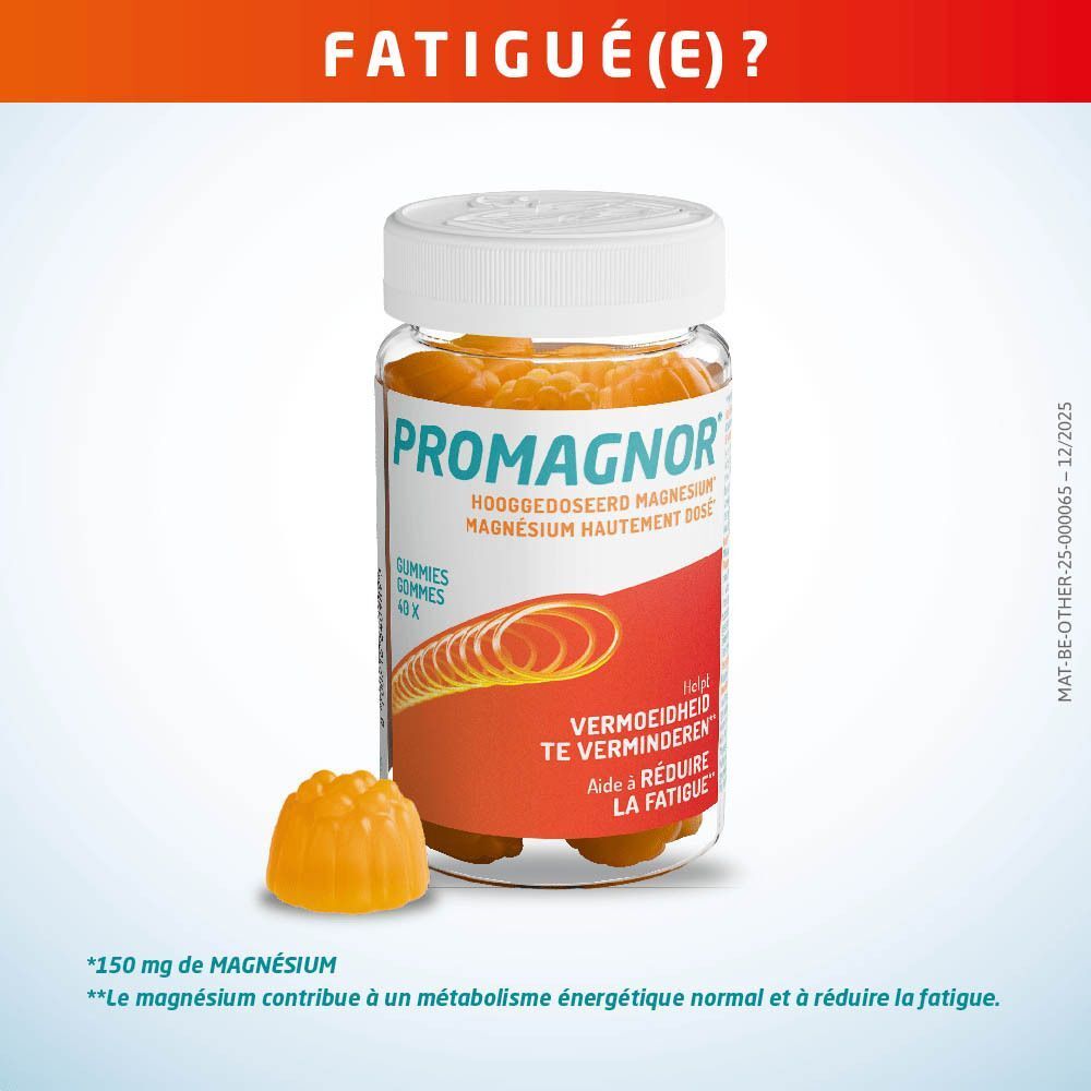 Un flacon de Promagnor® avec une gomme orange individuelle à côté.