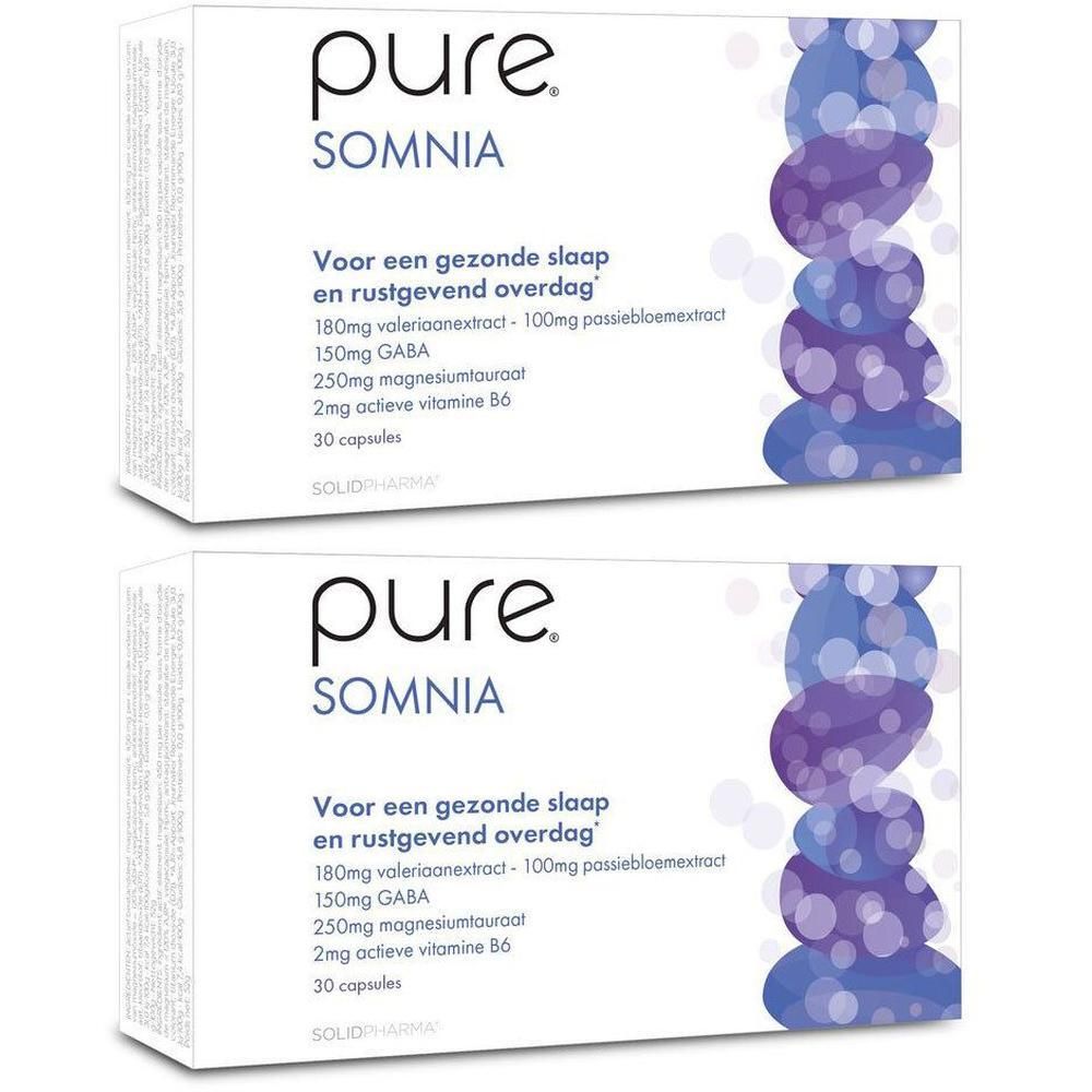 Verpakking met 30 capsules Pure Somnia voor gezonde slaap en rustige dag.