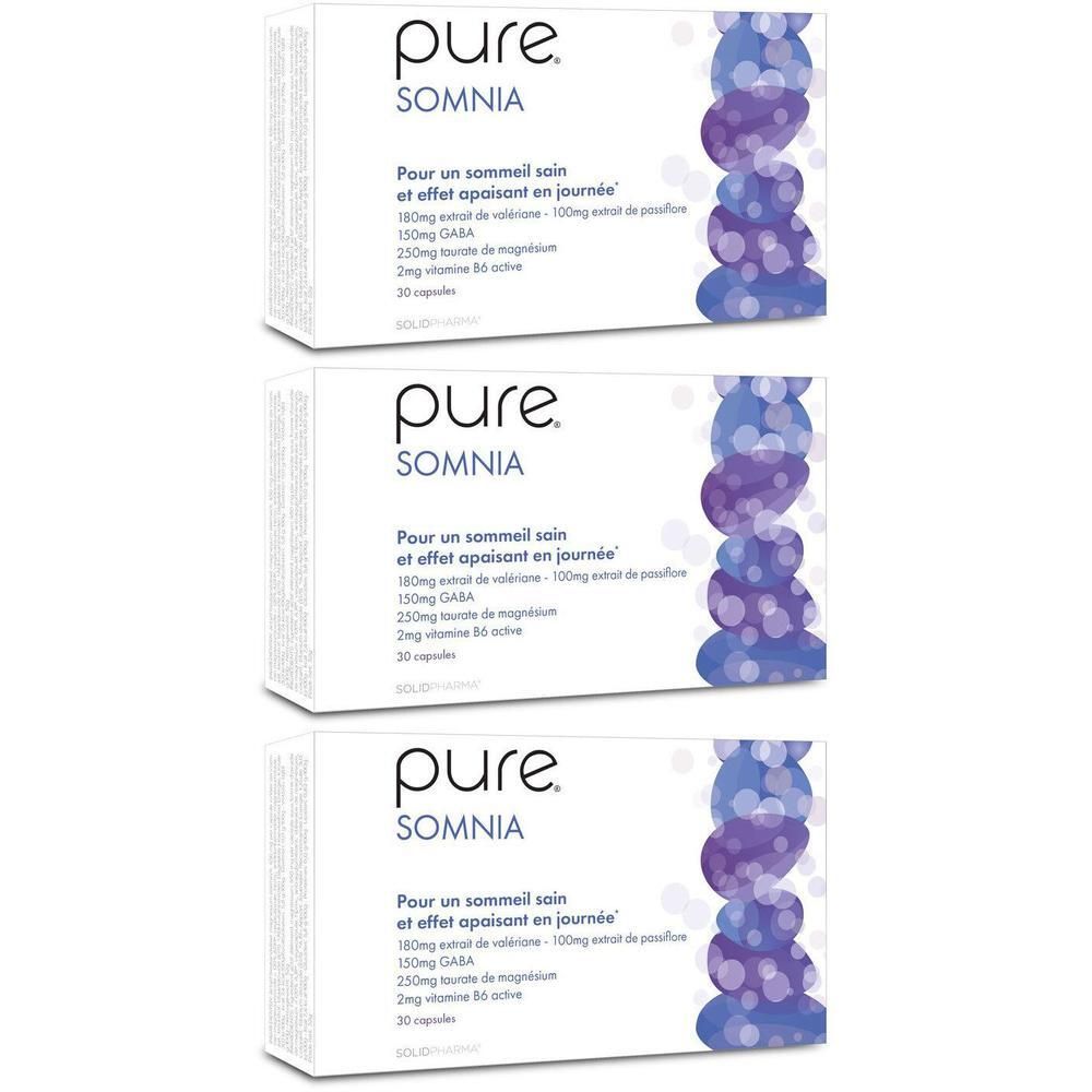 Lot de 3 boîtes Pure Somnia, pour un sommeil sain et un effet apaisant en journée.