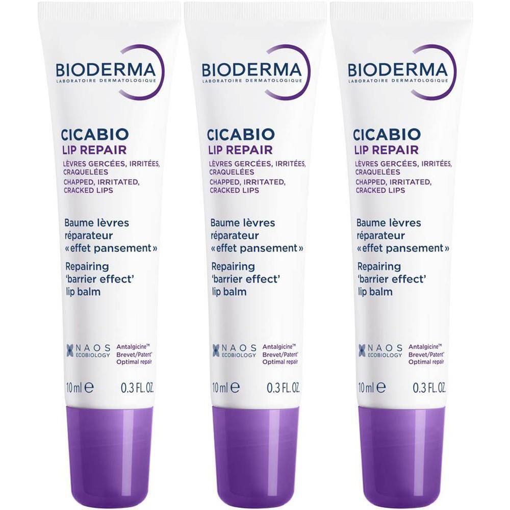Drie tubes Bioderma Cicabio lippenbalsem, 10ml.