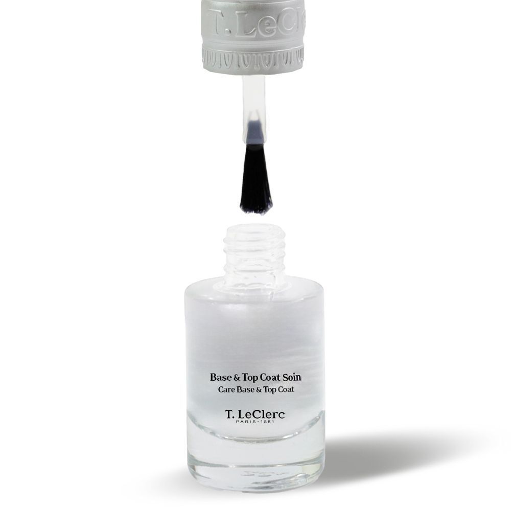 Vernis T.LeClerc Base et Top Coat ouvert avec applicateur pinceau.