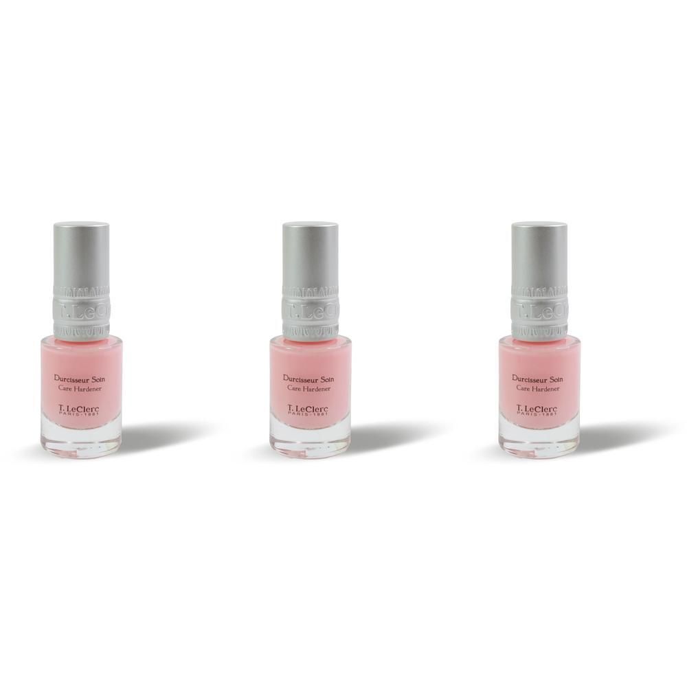 Drie flesjes T.LeClerc nagelverharder in het roze.
