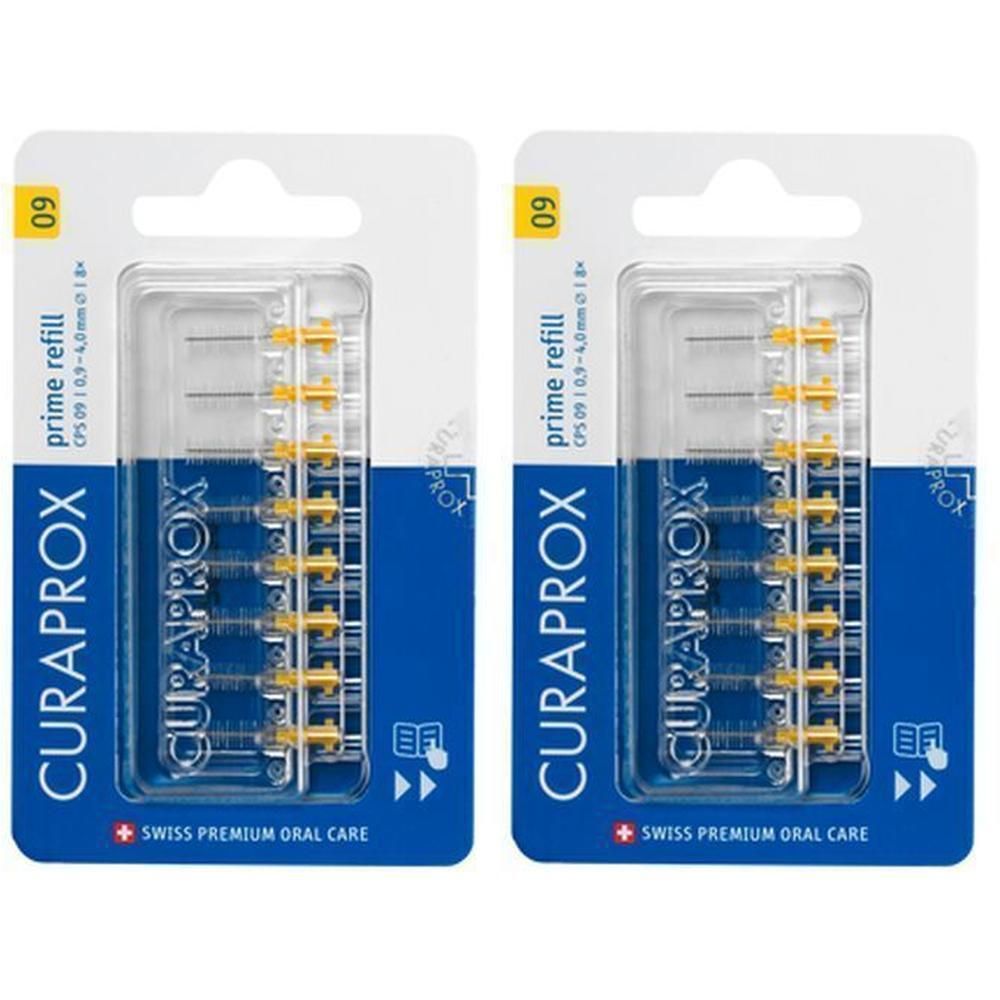 Twee pakken Curaprox CPS 09 Prime Refill interdentale borstels, 0,9-4,5 mm.
