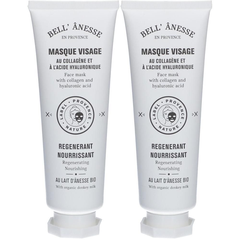 Deux tubes de Masque Visage Bell'Ânesse au collagène et acide hyaluronique. Régénérant et nourrissant.