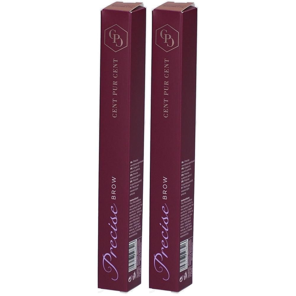Deux boîtes bordeaux pour crayons à sourcils, mention "Precise Brow".