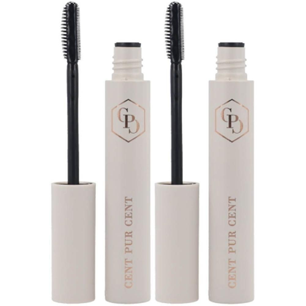 Deux mascaras Cent Pur Cent FixBrow avec applicateurs brosse. Flacons blancs avec inscription dorée.