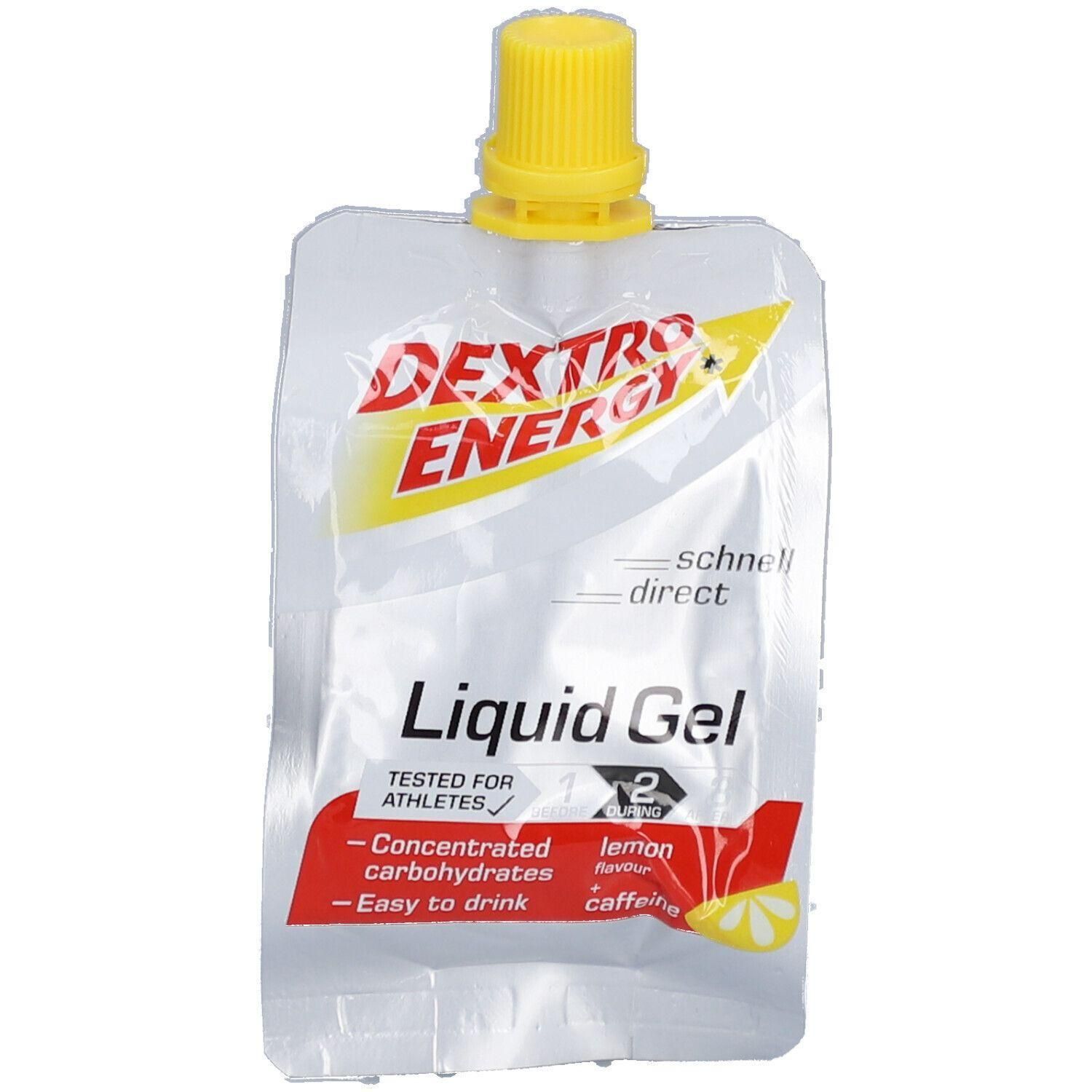 Dextro Energy Liquid Gel citroensmaak, geconcentreerde koolhydraten, snel en direct.