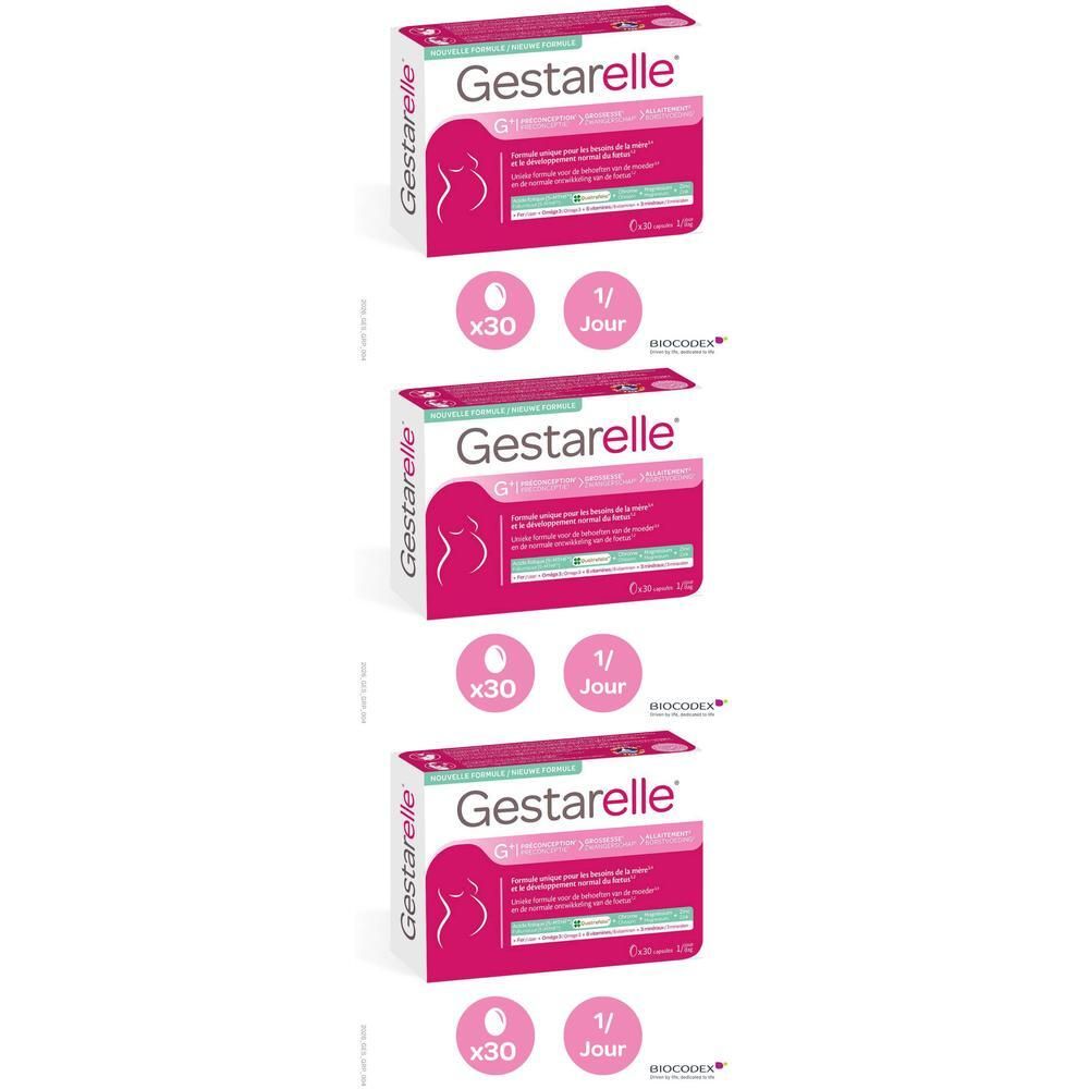 Trois boîtes de Gestarelle G, 30 gélules par boîte.