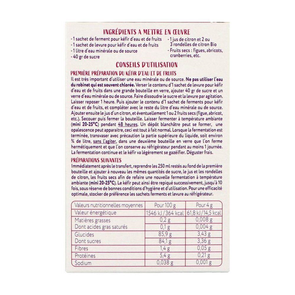 Arrière d'une boîte de Yalacta Ferment avec ingrédients et instructions de préparation.