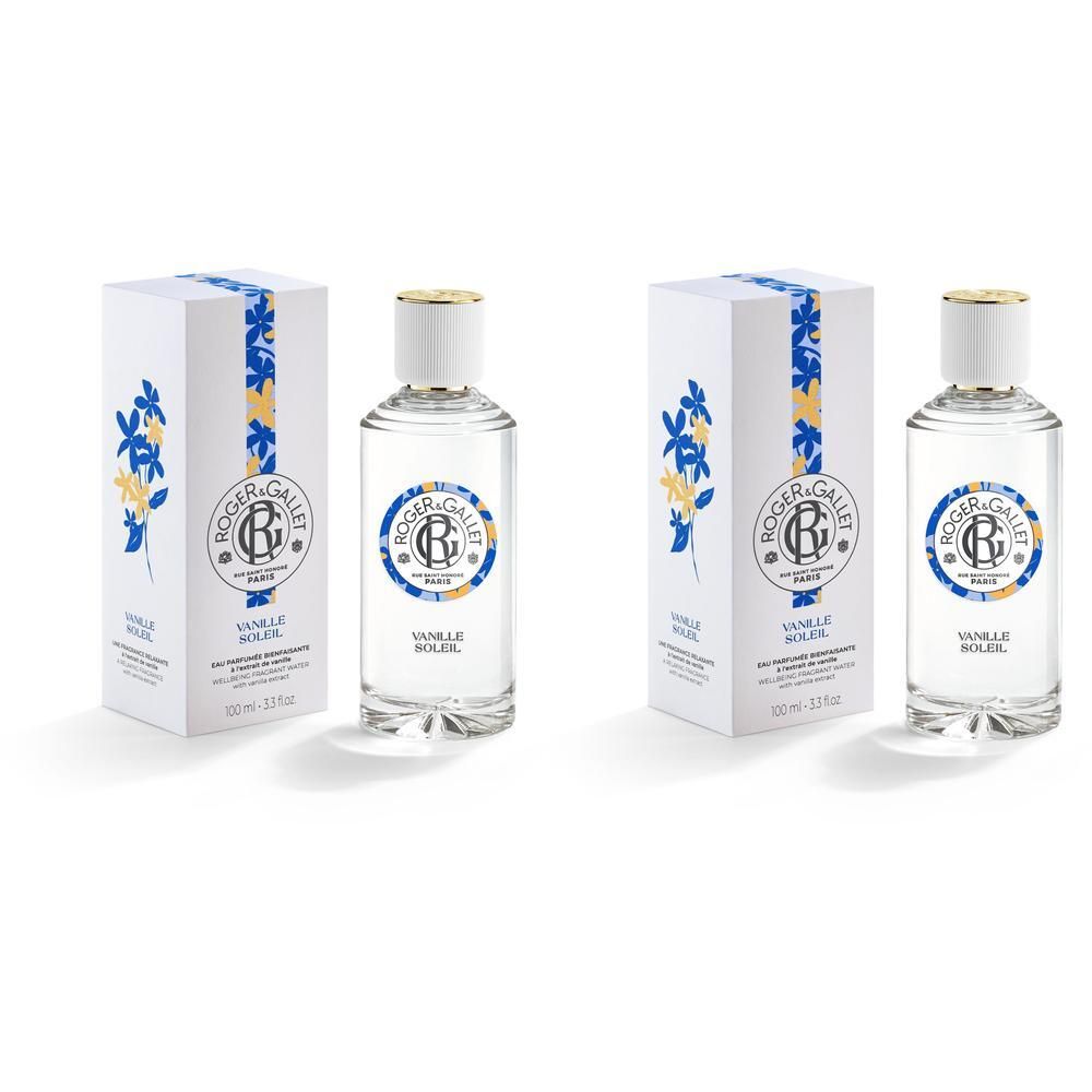 Deux flacons Roger&Gallet Vanille Soleil Eau Parfumée Bienfaisante avec leurs boîtes.