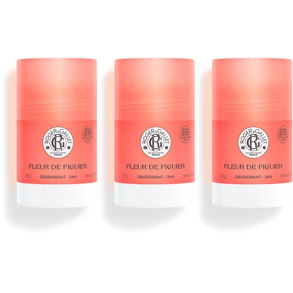 Trois déodorants Roger&Gallet Fleur De Figuier, 50g.