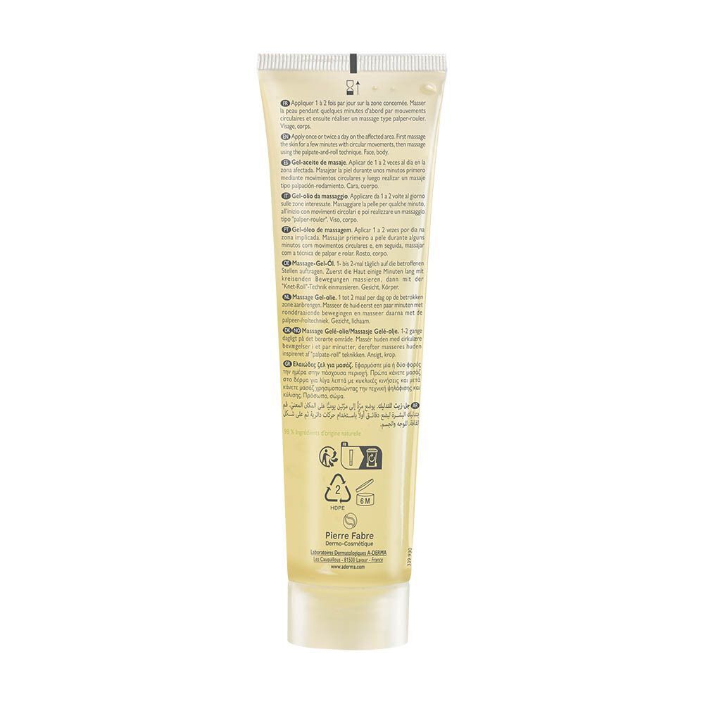 Arrière d'un tube de Gel-Huile de Massage A-Derma Epitheliale Ultra Repair avec instructions.