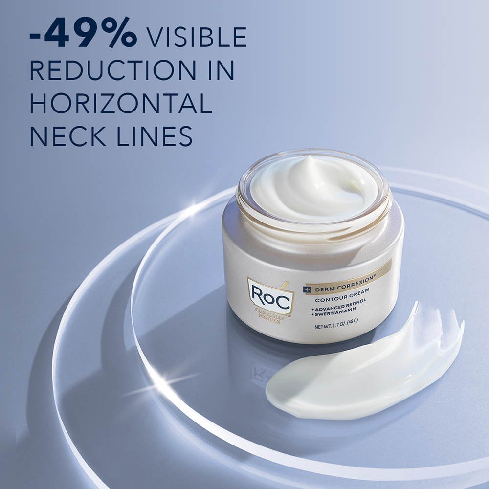 Een open RoC Derm Correxion contourcrème potje met een veegje crème.