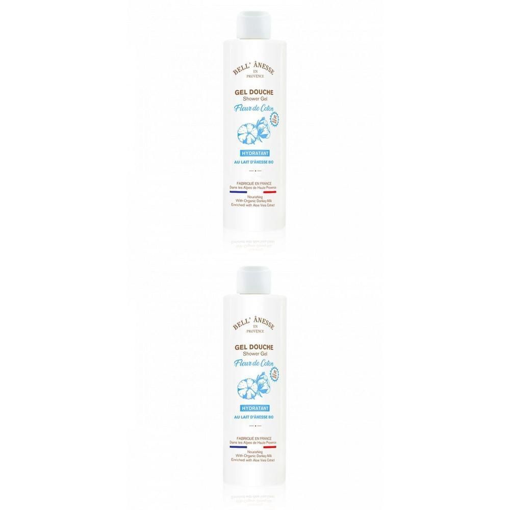 Deux flacons de gel douche Bell'Anesse Fleur de Coton, hydratant.