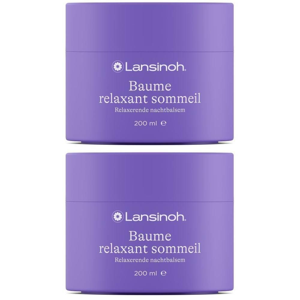 Deux pots violets de Baume Relaxant Sommeil Lansinoh, 200 ml.
