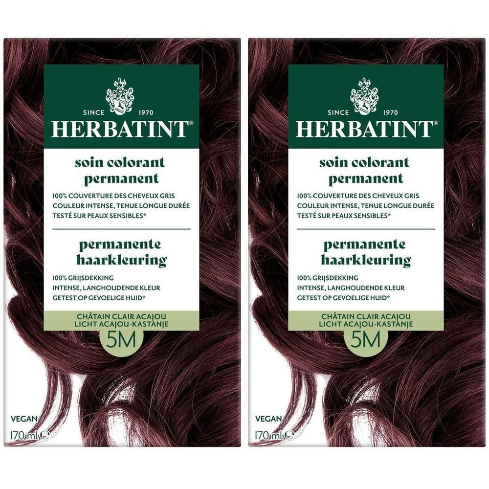 Twee pakken Herbatint permanente haarkleuring 5M Lichtbruin Kastanje.