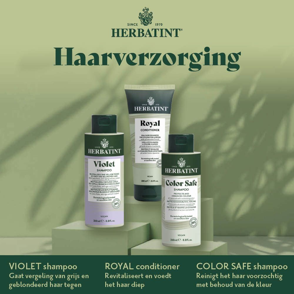 Herbatint Haarverzorging: Violet Shampoo, Royal Conditioner, Color Safe Shampoo.