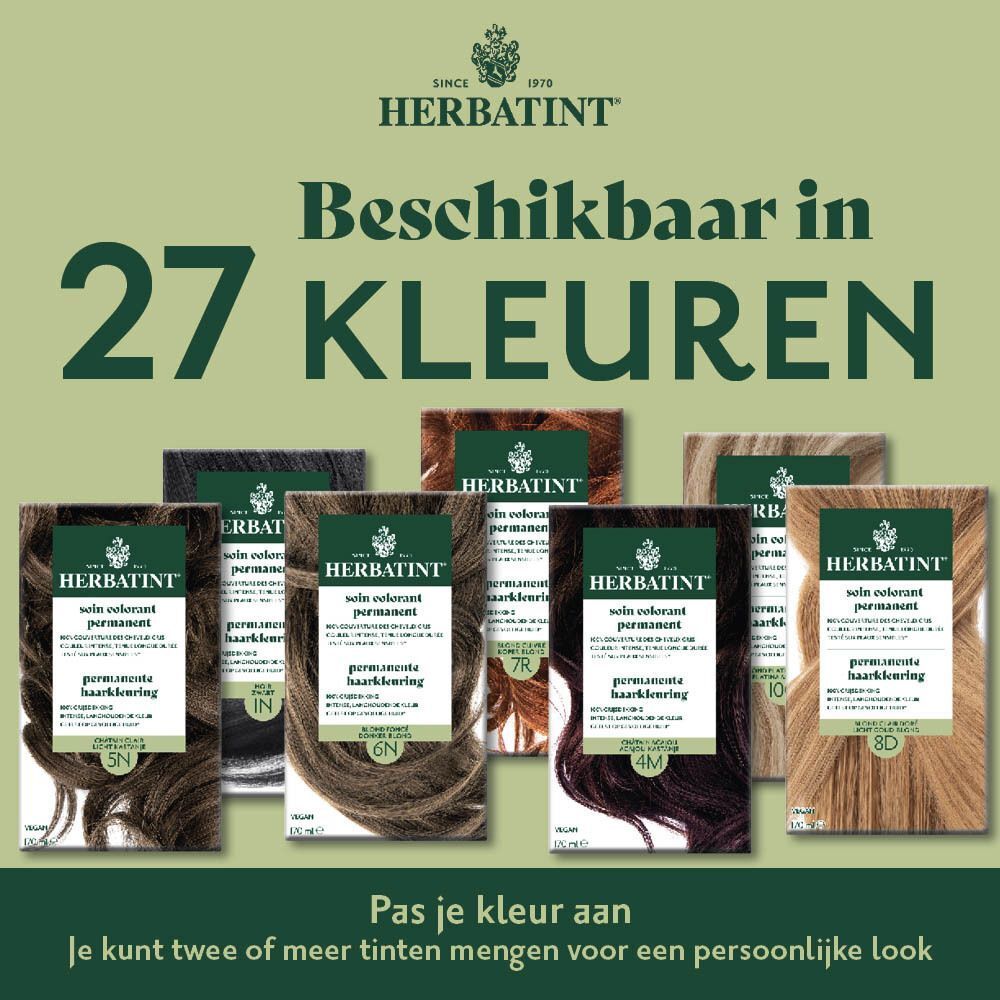 Herbatint permanente haarkleuring 7M Acajou Blond. 55% minder papier. 100% groene energie.