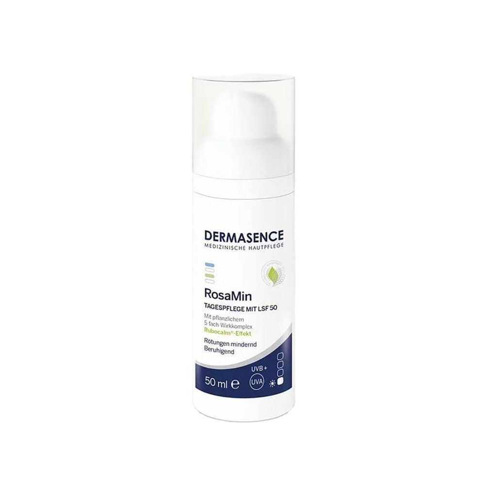 Un flacon de crème de jour Dermasence RosaMin SPF 50, 50 ml.