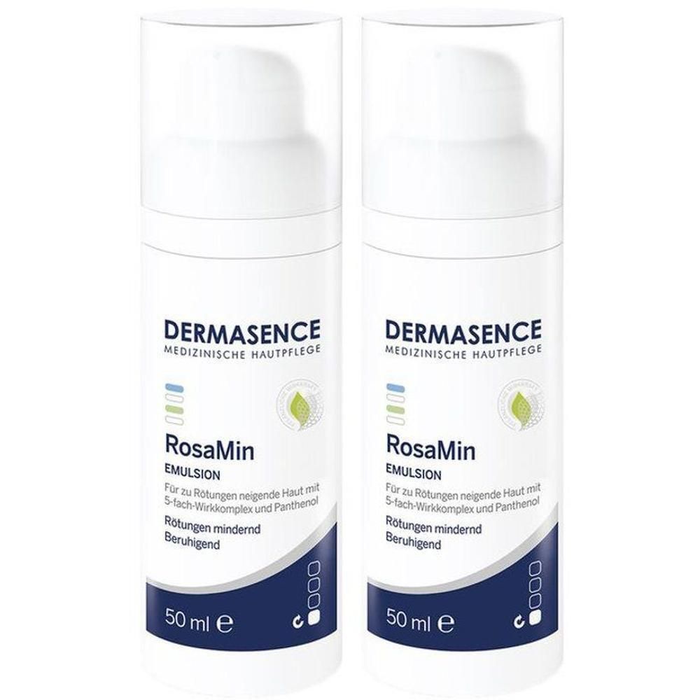 Twee Dermasence RosaMin Emulsie pompflesjes, elk 50 ml.