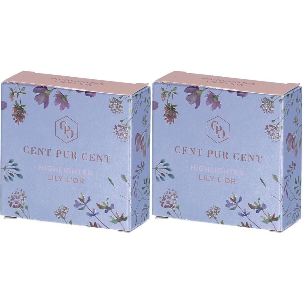 Twee doosjes Cent Pur Cent Highlighter Lily L'Or met bloemenpatroon.