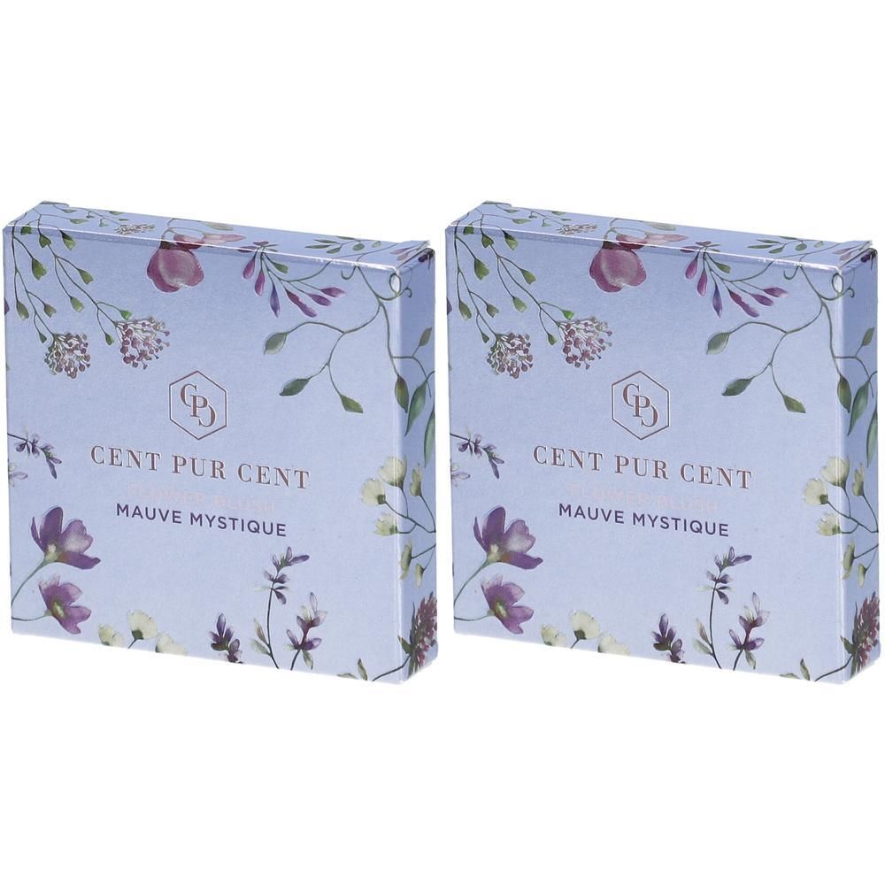 Deux boîtes Cent Pur Cent Mauve Mystique avec un motif floral.