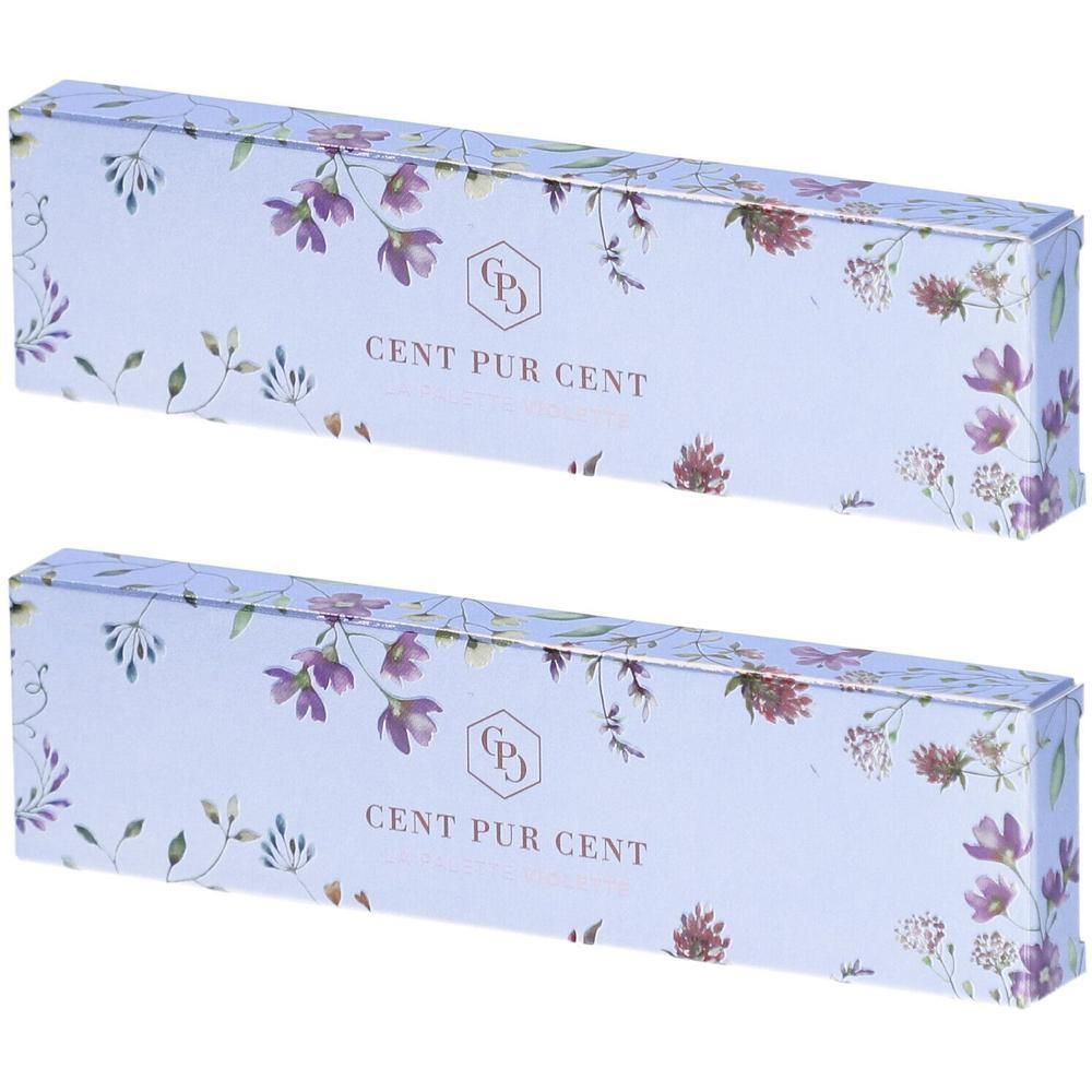 Deux boîtes rectangulaires à motif floral avec le logo "Cent Pur Cent".