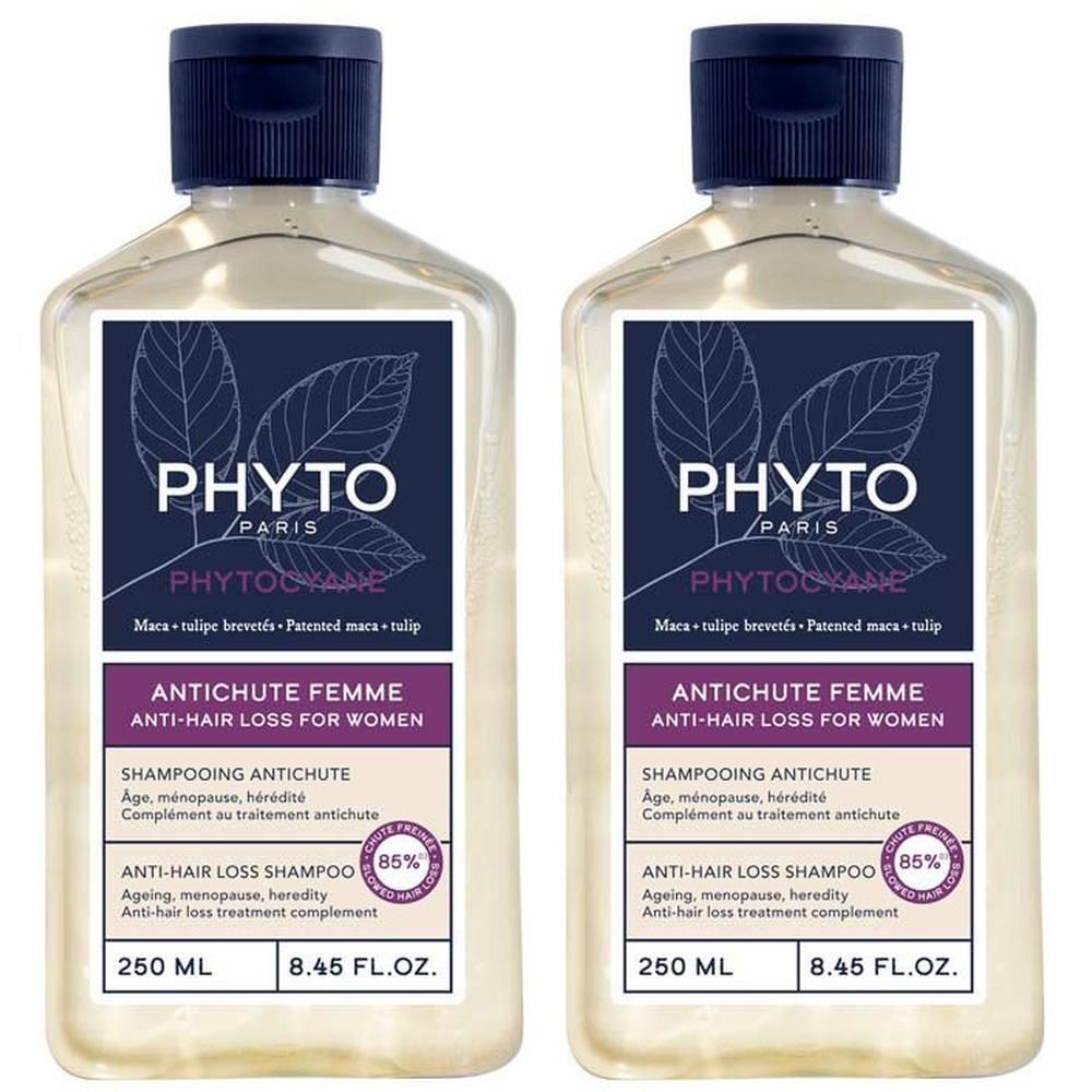 Twee flessen Phyto Paris Phytocyane Anti-Haaruitval Shampoo voor Vrouwen, elk 250 ml.