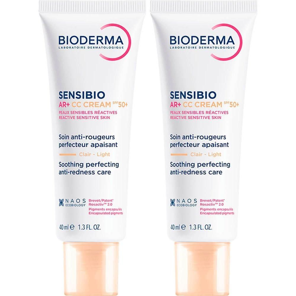 Twee tubes Bioderma Sensibio AR+ CC Cream SPF50+ Clair, 40ml.