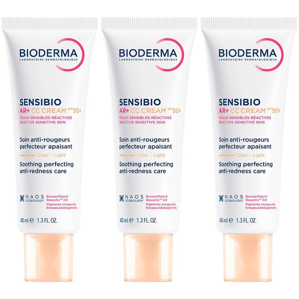 Drie tubes Bioderma Sensibio AR+ CC Cream SPF50+ Clair.