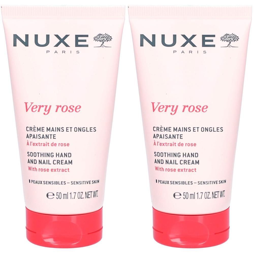 Twee Nuxe Very Rose hand- en nagelcrème tubes, 50 ml.